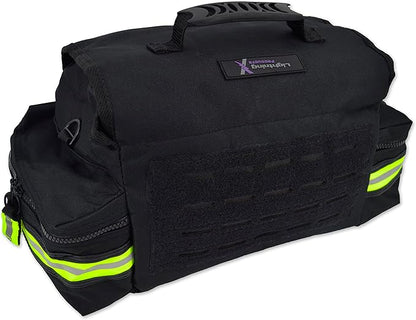 Lightning X Personalized First Responder EMT EMS Trauma Bag w/Stocked First Aid Fill Kit B & Custom Embroidered Name Patch (Black)