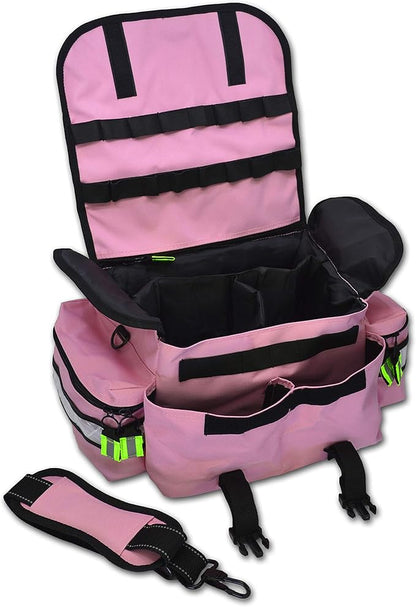 Lightning X Personalized First Responder EMT EMS Trauma Bag w/Stocked First Aid Fill Kit B & Custom Embroidered Name Patch (Pink)