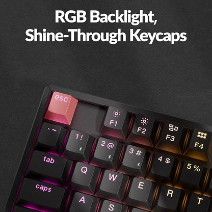 Keychron K8 Version 2 TKL Wireless Mechanical Keyboard, QMK/Launcher Bluetooth 5.2/Wired, RGB Backlit Shine-Through PBT Keycaps, Super Banana Switch, Aluminum Frame for Mac Windows Linux
