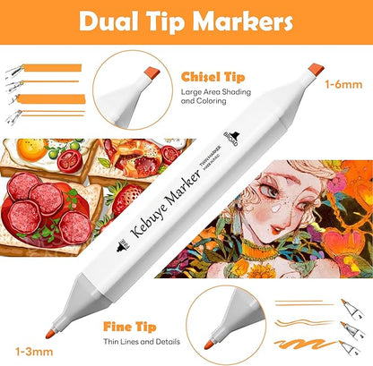 Alcohol Based Art Markers Set 24 Color - Professional Double Sided Marcadores for Artist, Best Blendable Coloring Marker Pens for Adult - Coloring Books No Bleeding Illustration Drawing for Kids Gifts