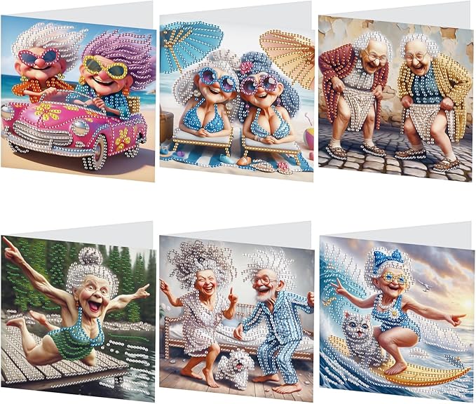 6pcs Diamond Painting Greeting Cards for Blessings and Wishes, Grandma DIY Special Shape Crystal Diamond Art Partial, Surface flash Paper Material, DIY Gifts for Christmas Thanksgiving Day