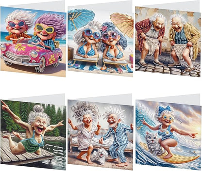6pcs Diamond Painting Greeting Cards for Blessings and Wishes, Grandma DIY Special Shape Crystal Diamond Art Partial, Surface flash Paper Material, DIY Gifts for Christmas Thanksgiving Day