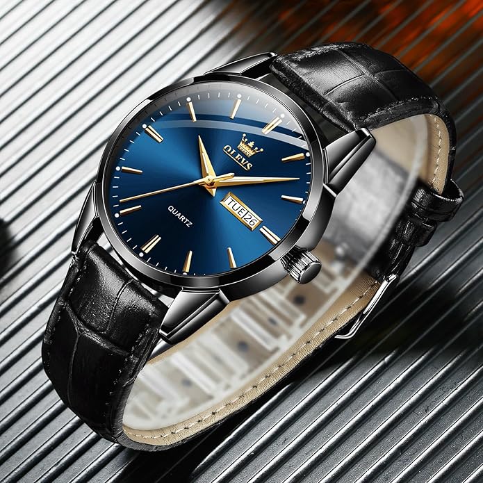 Men's Casual Leather Watch, Easy to Read Three-Hand Analog Stainless Steel Watches for Men, Minimalist Day Date Waterproof Luminous Mens Quartz Wristwatch