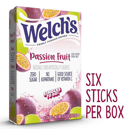 Welch's Singles To Go Water Drink Mix - Passion Fruit Powder Sticks (12 Boxes with 6 Packets Each - 72 Total Servings)