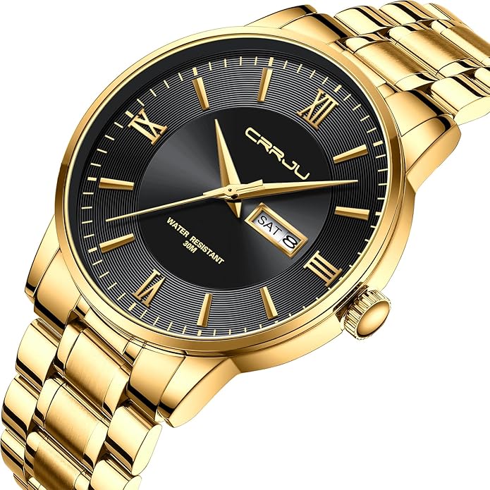 CRRJU Men's Fashion Luxury Stainless Steel Watches for Men Business Auto Date Chronograph Analog Quartz Wristwatches