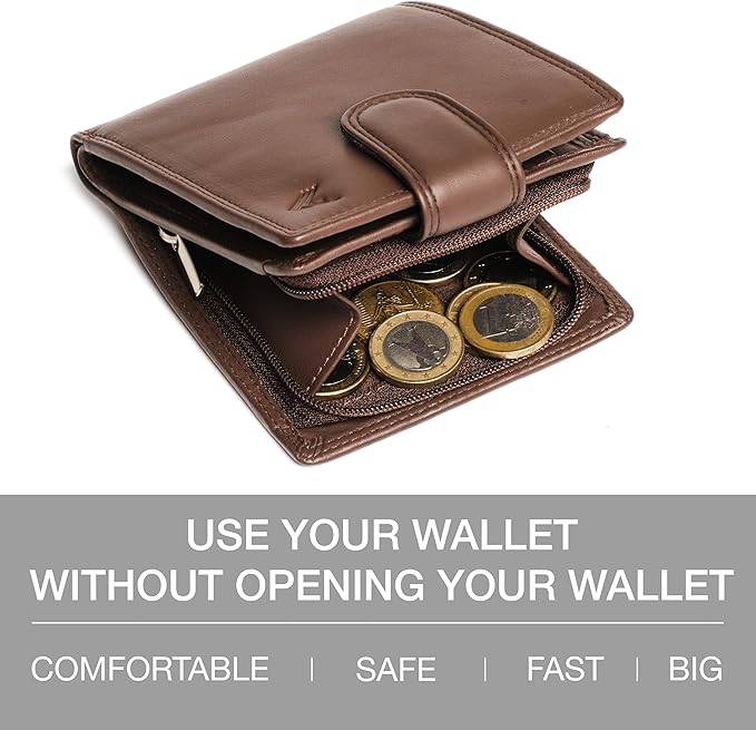 Soft Leather Wallet for Men - Mens Wallet Bifold with Zipper Coin Pocket - Holds Bills, Credit Cards, Coins - Carteras para Hombres Piel - Billeteras de Hombres Cuero Original - RFID Blocking.