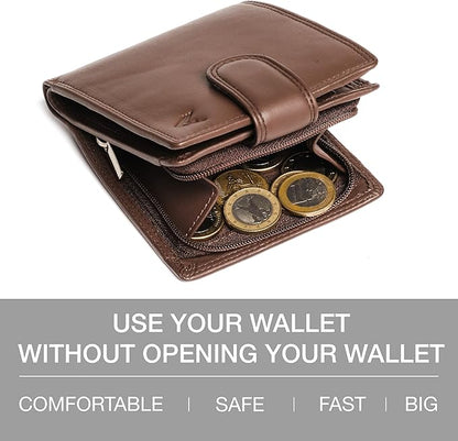 Soft Leather Wallet for Men - Mens Wallet Bifold with Zipper Coin Pocket - Holds Bills, Credit Cards, Coins - Carteras para Hombres Piel - Billeteras de Hombres Cuero Original - RFID Blocking.
