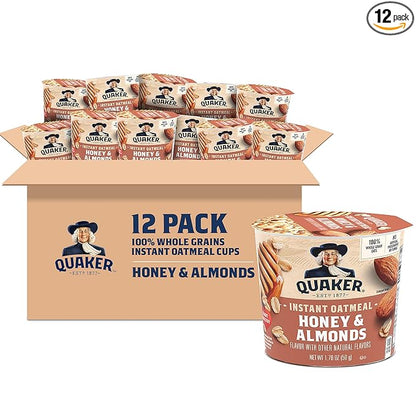 Quaker Instant Oatmeal Express Cups, Honey & Almonds, 1.76 Ounce (Pack of 12)