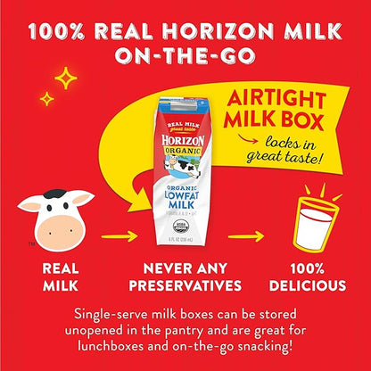 Horizon Organic Shelf Stable 1% Lowfat Milk Boxes, 8 fl oz, 6 Count - 8g Protein per Serving, USDA Organic UHT, Ready to Drink for Lunchbox, Travel, or On-the-Go, No Refrigeration Needed