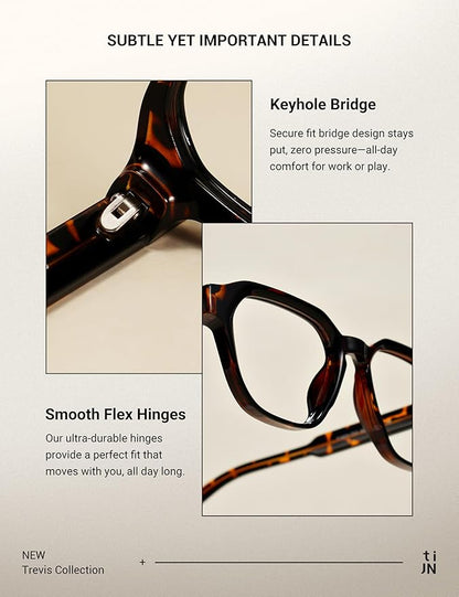 TIJN Blue Light Blocking Glasses for Women Men TR90 Rectangle Frame and Chic Preppy Style Computer Screen Glasses