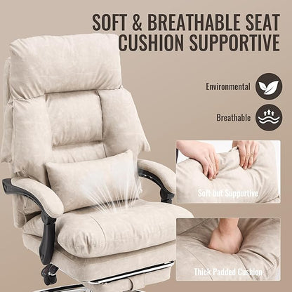 Office Chair with Footrest 500lbs,Reclining Leather Computer Chair for Heavy People, Big and Tall Comfy Executive Desk Chair with Lumbar Support & Pillow Black,High Back Vintage Color