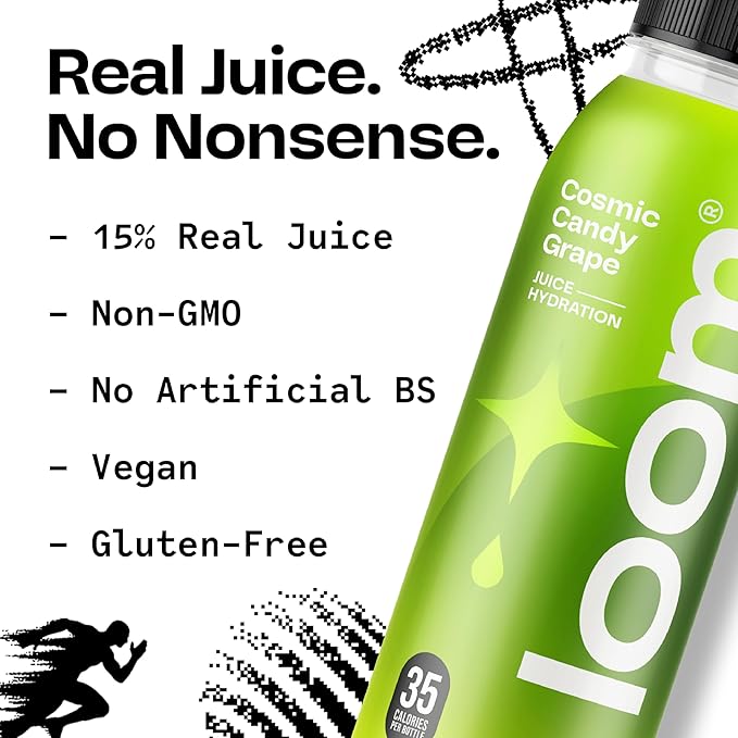 Cosmic Candy Grape Juice by Loom – Low Sugar, Real Fruit, Non-GMO, Vegan, 12oz x 12 Pack