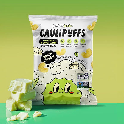 CauliPuffs - Corn, Rice, and Cauliflower Gluten Free Puffed Snack (15 x 0.75oz Bags, White Cheddar)