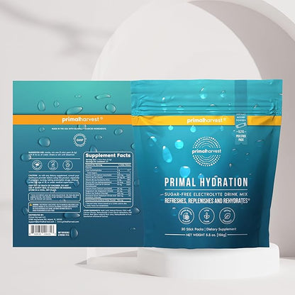 Primal Harvest Electrolytes Powder Packets Primal Hydration, Easy Open Packets, Energy Drink Mix (Lemon Berry, 30 Packs) (1 Bag)