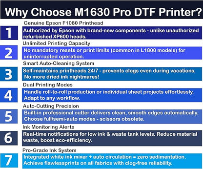 Lancelot M1630 Pro DTF Printer Bundle: 2X Speed of L1800/R1390, Auto Film Cutter & Anti-Clog System, Plug-and-Play A3 dtf printer T-Shirt Printing Machine for DIY/Apparel Business (Printer+Laptop+Ink)