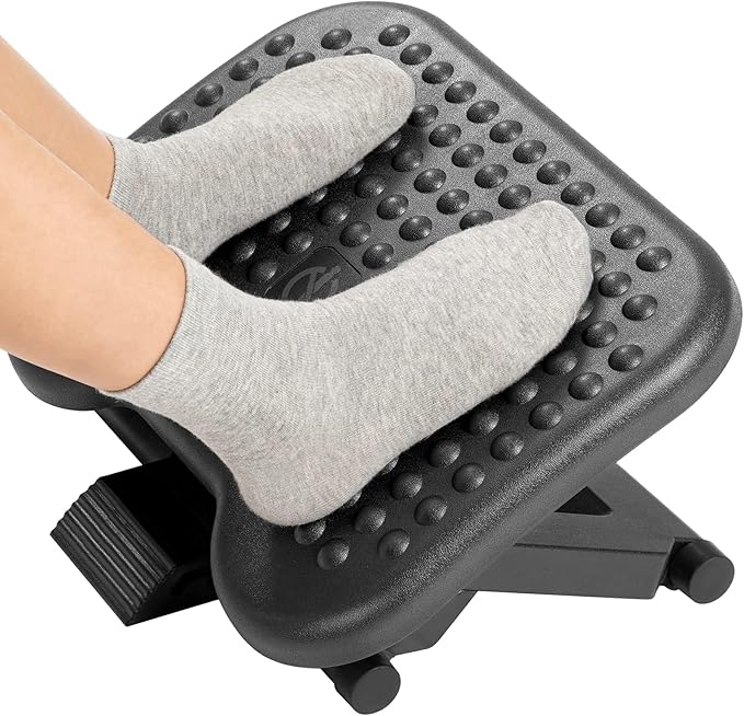 HUANUO Adjustable Desk Footrest, Foot Rest for Under Desk at Work with Massage, Adjustable Foot Stool with 3 Height Position & 30 Degree Tilt Angle Adjustment for Home, Office