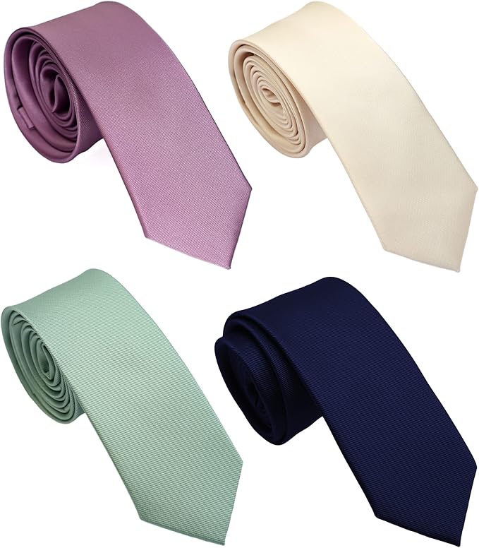 Skinny Solid Ties for Men, 2.5 inch Slim Plain Neckties 4-Pack