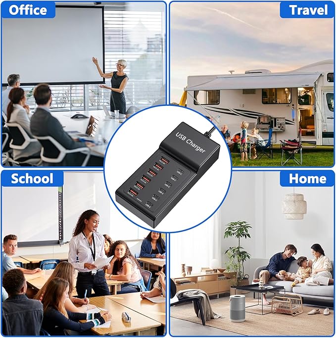 Multi USB Charger, USB C Charging Block Station, 50W 12 Port Multiple USB C Power Strip USB Hub Compatible with iPhone 16 Pro Max/15/14/13/12/11, iPad, Tablets, Samsung Galaxy S25/S24, Pixel
