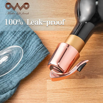 OWO Stainless Steel Wine Bottle Stopper, Reusable Wine Saver with Silicone Seal, Decorative Bottle Sealer, Keeps Fresh (Rosegold, 2 Pack)