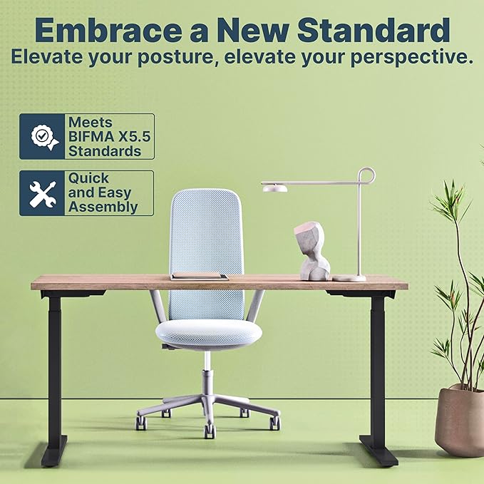 Ansel Dual Electric Motor Desk Frame, 2-Stage Reverse Column Height Adjustable, Home Office Computer Workstation Sit Standing, Memory Keypad, 300lbs Capacity, for tops up to 24"x70", Black-Frame Only