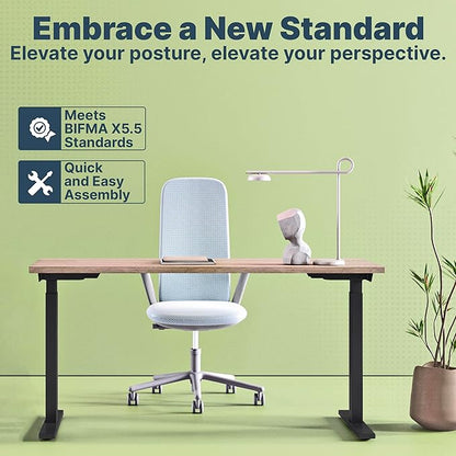 Ansel Dual Electric Motor Desk Frame, 2-Stage Reverse Column Height Adjustable, Home Office Computer Workstation Sit Standing, Memory Keypad, 300lbs Capacity, for tops up to 24"x70", Black-Frame Only