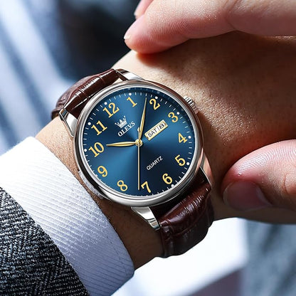 OLEVS Watch Men Mens Watches Watches for Men Leather Band Classic Brown Leather Watch Men, Analog Watch Men, Black Mens Leather Watch, Dress Waterproof Large Face Mens Watch,Relojes para Hombres Watch
