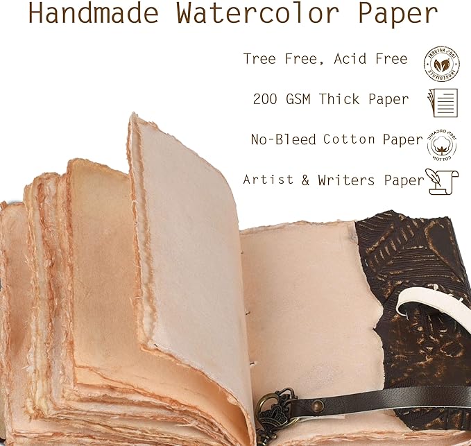 LEATHER VILLAGE Genuine Leather Handmade Journal for Men & Women – Vitruvian Man Embossed Cover – Key Closure – Book of Shadow – Vintage Deckle Edge Paper for Writing, Drawing – 7x5 Inches – Brown