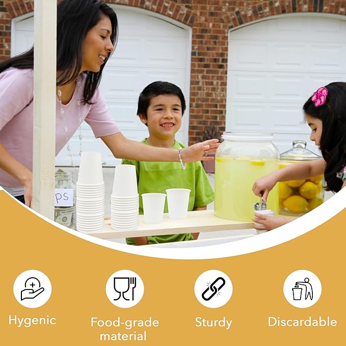 three leaf 6 Oz. Disposable Paper Cups, (White) 1000 Ct. (20 Packs Of 50), Hot/Cold Cup For Coffee, Water, Tea, Juice, Picnic, Party, Travel And Events