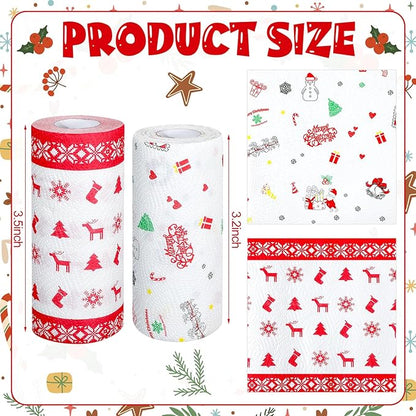 4 Rolls Christmas Kitchen Paper Towels Grease Proof Food Liner Fried Food Snacks Wrapping Paper 9 x 9 Inches for Holiday Kitchen Business Restaurant