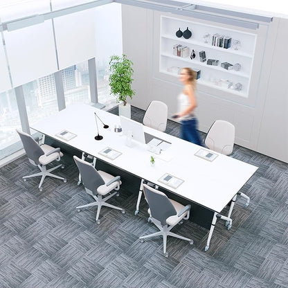 Conference Room Tables,47.2" Modern Office FoldingTraining Conference Tables,Flip Top Mobile Seminar Table with Lockable Wheels,Mobile Foldable Meeting Table for Classroom Office (White, 6 Pack)