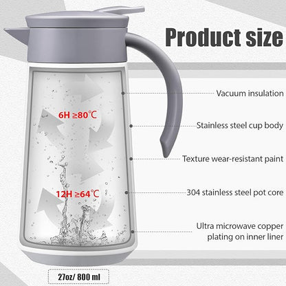 2 Pcs 27oz Thermal Coffee Carafe Stainless Steel Coffee Pot for Keeping Hot/cold Insulated Double Walled Vacuum Tea Pot with Press Button Drink Beverage Dispenser for Milk Tea(White)