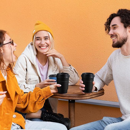 SIUQ 100 Pack 12 oz Coffee Cups with Lids, Disposable Paper Coffee Cups with Sleeves for Hot/Cold Drinks Parties, Picnic, Travel, and Events (Navy and Black)