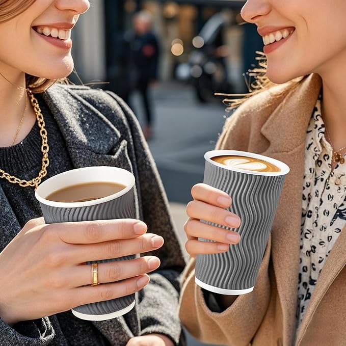 500 Pack 16oz Coffee Cups,Corrugated Insulated Ripple Wall Disposable Paper Coffee Cups 500 Count,Hot Beverages Cup for Office,Party,Home,Travel(Gray)