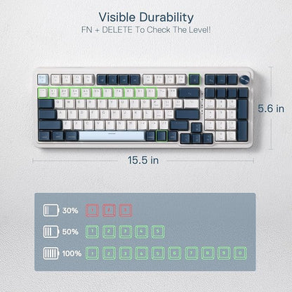 Redragon K686 PRO 98 Keys Wireless Gasket RGB Gaming Keyboard, 3-Mode Win/Mac Mechanical Keyboard w/5-Layer Noise Dampening, Dedicated Knob Control & Hot-Swap in Linear Red Switch, Blue Himmel Color