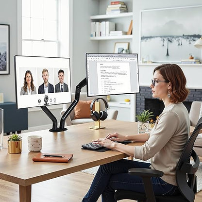 Okak Dual Monitor Stand for Desk Dual Monitor Arm Mount Computer for VESA Mounting Holes 75 and 100mm, 15 to 27 Inch Screens Stand Up to 26.4lbs, Office Desk Accessories, Two Pack