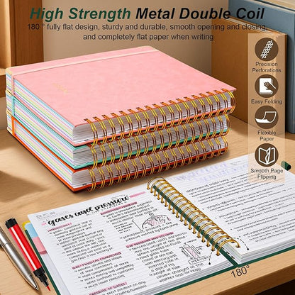 Hardcover Spiral Notebook 6.2"x 8.2" Journal Notebook with Tabs and Removable Dividers 300 Pages 5 Subject Notebook College Ruled, Faux Leather Spiral Bound Notebook for Women School Work(Green)