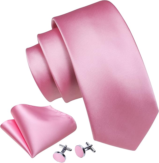 Barry.Wang Tie Sets for Men Silk Solid Necktie Stain Ties Handkerchief Pocket Square Cufflinks Wedding Business Dyed