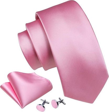 Barry.Wang Tie Sets for Men Silk Solid Necktie Stain Ties Handkerchief Pocket Square Cufflinks Wedding Business Dyed