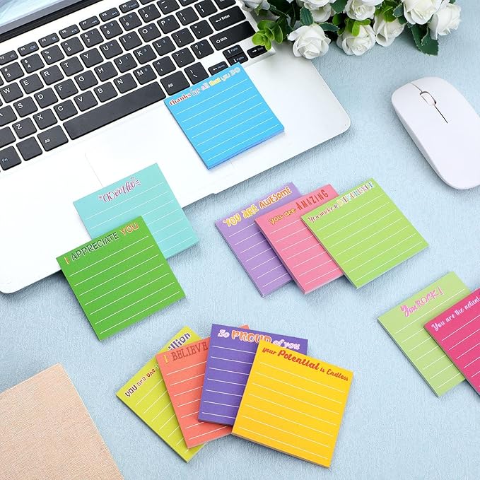 Yinder 12 Pcs Employee Appreciation Sticky Notes Xmas Gift Bulk Motivation Note Pads Mini Inspirational Note Gift for Teacher Nurse Staff Coworker Office Supply 3 x 3'' (Appreciation,Classic Color)