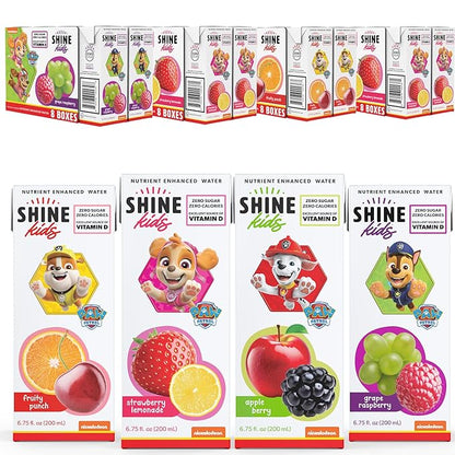 ShineKids x Paw Patrol Juice Box Variety Bundle – Apple Berry, Grape Raspberry, Fruity Punch & Strawberry Lemonade (4 Flavors, 128-Pack) – Vitamin D, Sugar-Free, 0 Calorie, Gluten-Free, Vegan