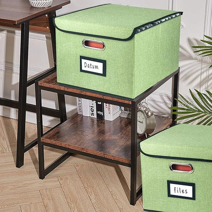 Collapsible File Organizer Box, filing Storage boxes for hanging files with lid, Linen Portable file folder box with handle, Decorative Document Storage Bin for Office/Home/School/Décor(Green)