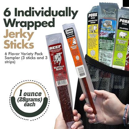 Buffalo Bob's Wild Game Meat Snacks (6 Pack), Beef Jerky Gift Set, Pork Jerky Sampler Variety, Snack Baskets for Men, Premium Gifts for Dad, Meat Gift Box, Assorted Snacks for Men | Traditional Pack