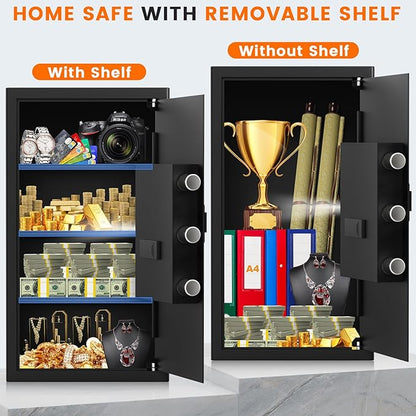 6.5 Cuft Large Fireproof Safe Box, Home Safe Water and Fireproof, Anti-Theft Digital Security Lock Box with Smart Alert System, Removable Shelf, Mute Function, Document Safes for Jewelry