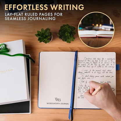 Wordsworth & Black A5 Lined Journal 216 Lined Pages, Hardcover Leather, 120 GSM Paper, Journaling Notebook for Work & Sketching, Journals for Women, Men - Gifts Box Included Blue