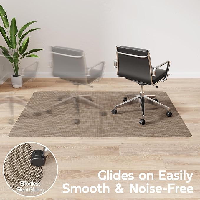 Office Chair Mat for Hardwood Floor, 48" x 36" Desk Computer Chair Mats for Hard Wood, Anti-Slip Easy Glide Rolling Floor Protector Mat, Under Desk Mat for Home Office, Dark Brown