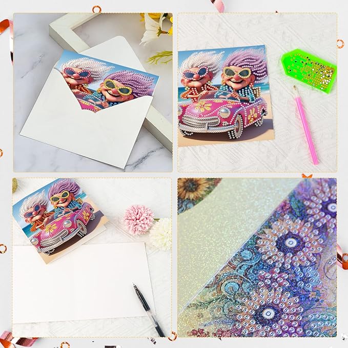 6pcs Diamond Painting Greeting Cards for Blessings and Wishes, Grandma DIY Special Shape Crystal Diamond Art Partial, Surface flash Paper Material, DIY Gifts for Christmas Thanksgiving Day