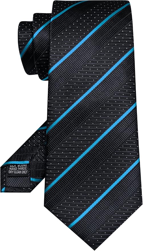 JEMYGINS Mens Striped Tie and Lapel Pin Necktie Pocket Square with Tie Clip Sets for Business Casual 4PCS