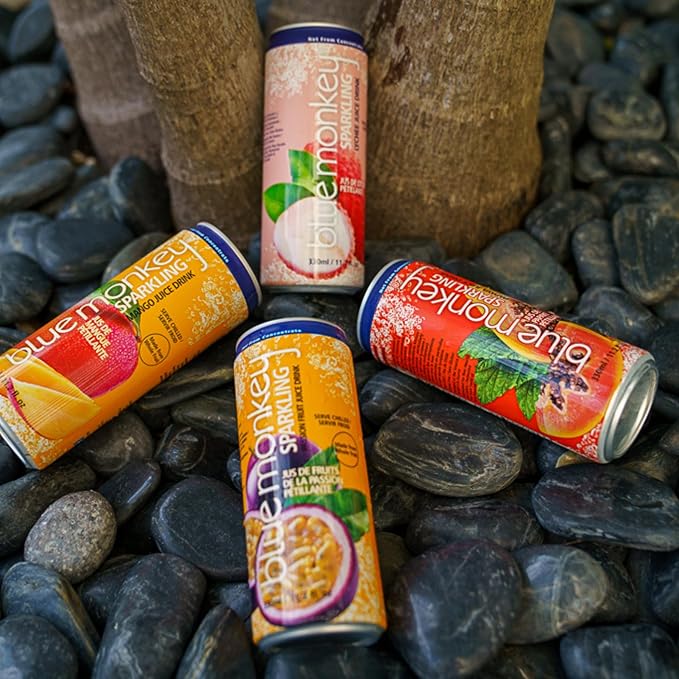 Blue Monkey Sparkling Guava Juice - Real Fruit Juice, No Sugar Added, All Natural, Lightly Carbonated, Halal Certified - Refreshing Tropical Sparkling Water Alternative - 11.2oz (330ml) 12 Pack (11.2oz, Guava Juice)