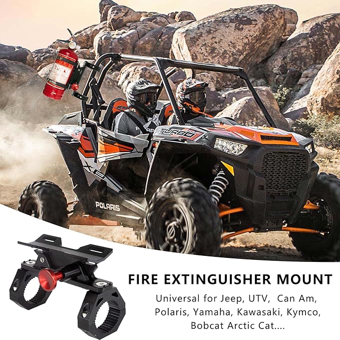 Fire Extinguisher Mount Bracket, Aluminum UTV Quick Release Fire Extinguisher Mount for 1.75''-2'' Roll Bar, Universal for UTV RZR Polaris Ranger Jeep Wrangler, with 4 Clamps