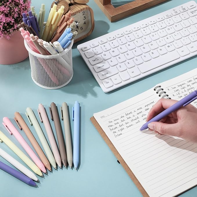Crtiin 100 Pcs Gel Ink Pens Bulk, Black Ink 0.5mm Fine Point Retractable Pen Smooth Writing Office School Supplies for Teacher Server Operation Christmas Charity Donation Thanksgiving (Pastel Colors)